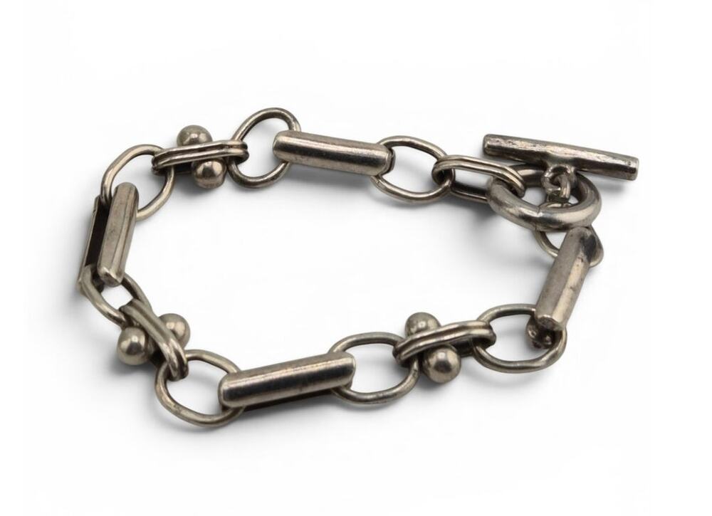 Vintage Mexico 925 Sterling Silver Toggle Link Bracelet 28.23g 8 Inch